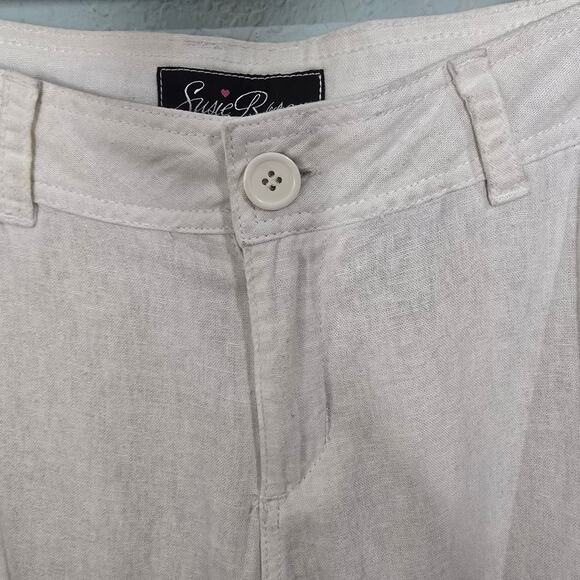 SUSIE ROSE Juniors Sz 13 Cream Oatmeal Linen Trouser Pants Pockets Zipper Fly - Picture 3 of 8